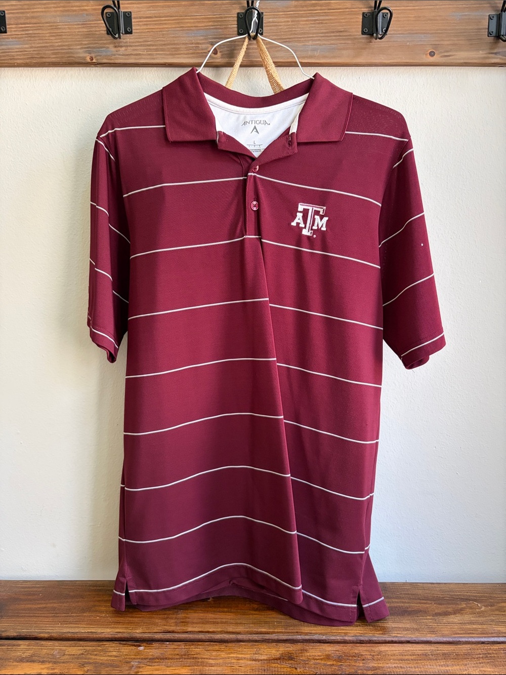 Antigua Maroon Striped Texas A&M Polo